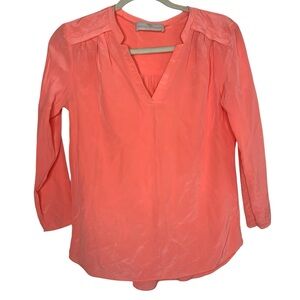 Amanda Uprichard Small Coral Silk Popover Casual Colorful Summer Blouse Top